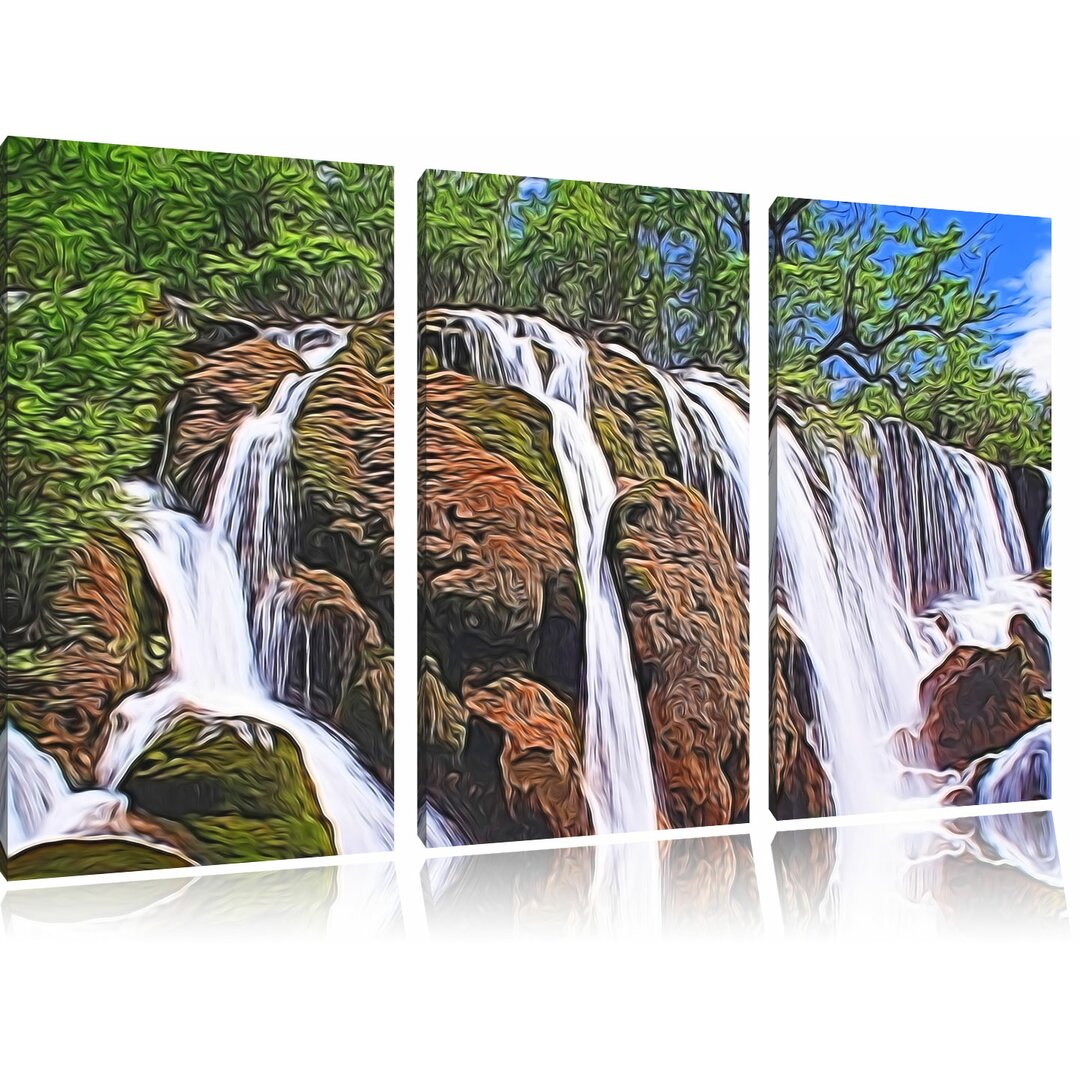 3-tlg. Leinwandbilder-Set „Wasserfall Urwald“, Grafikdruck