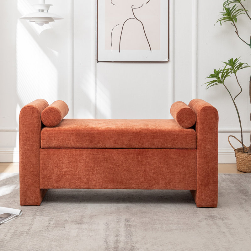 Banc de rangement rembourré en polyester Lataja, H 24 po x l 46 po x P 19,7 po, Rouge-brun