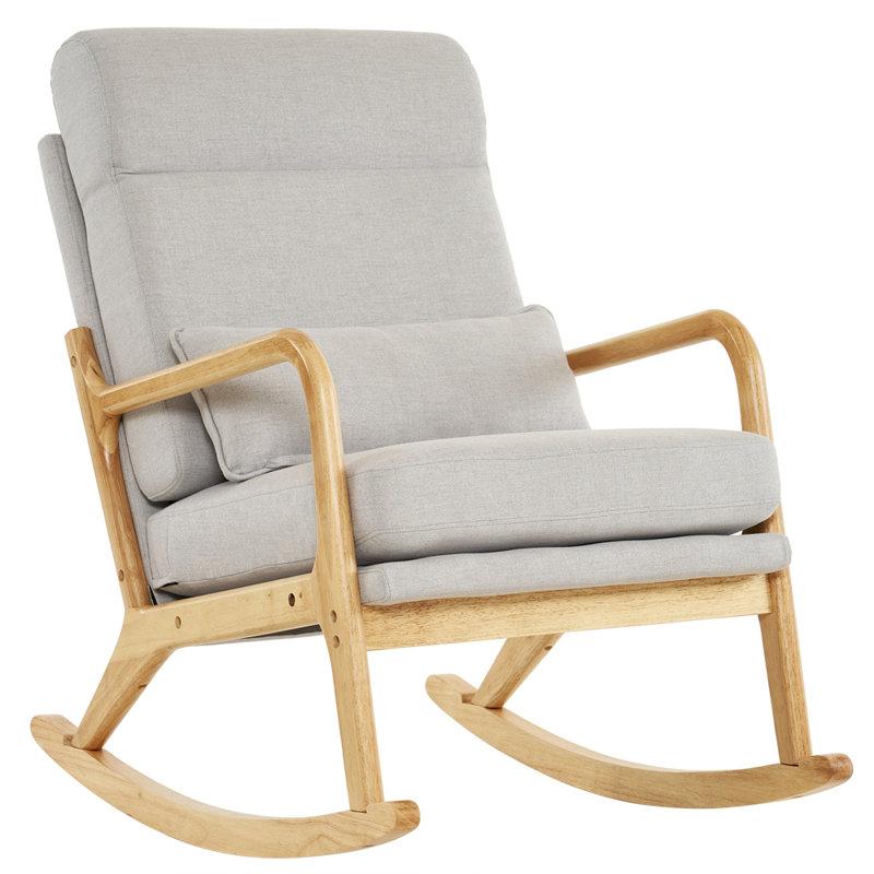Upholstered Rocking Chair, Light Gray/Brown