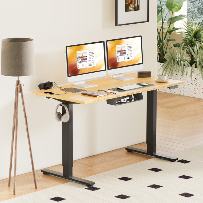 Eric Height Adjustable Standing Desk, 100% Bamboo Desktop, Black, 45.7" H x 55" W x 28" D