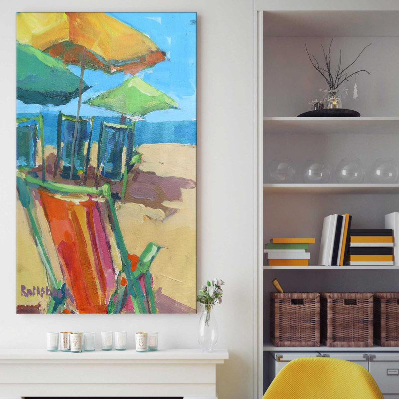 «Beach Days» par - Peinture, Toile tendue, H 60 po x l 36 po x P 1,5 po