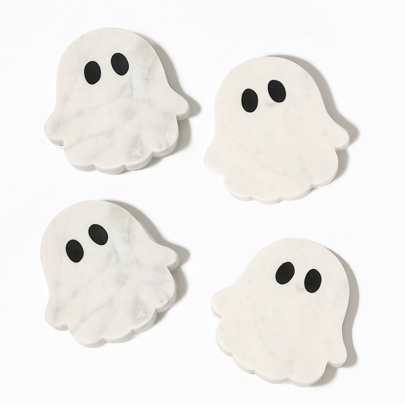 Ensemble de sous-verres Halloween en marbre blanc et résine Halloween