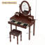 Bureau de coiffeuse avec miroir à angle réglable, tabouret rembourré et 5 tiroirs-1050409700