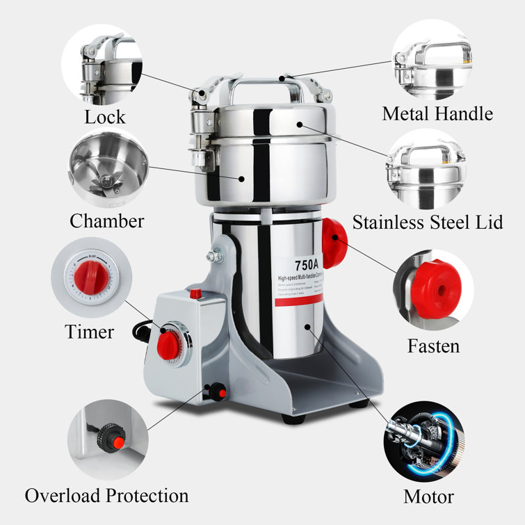 750g Commercial Spice Grinder Electric Grain Mill Grinder 2600W High Speed Pulverizer, Stainless Domccy