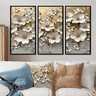 Crème fleur d'hortensias II - art mural hortensia - ensemble de 3