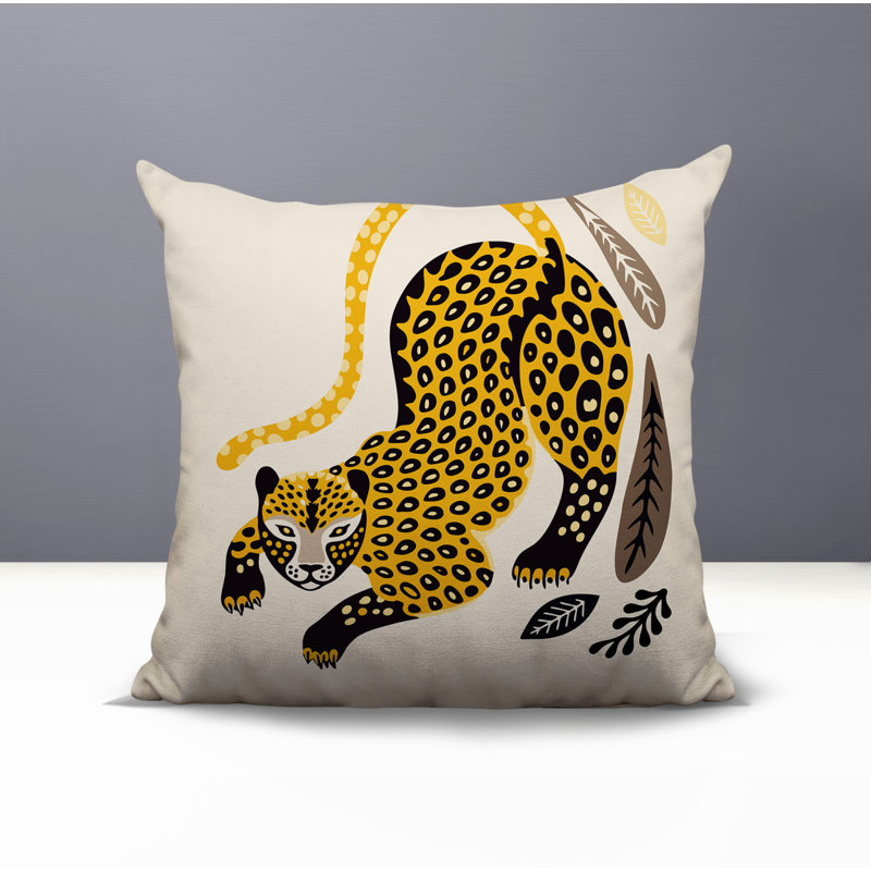 Oreiller carré réversible intérieur / extérieur Gino Leopard, Jaune, Carré 15 po