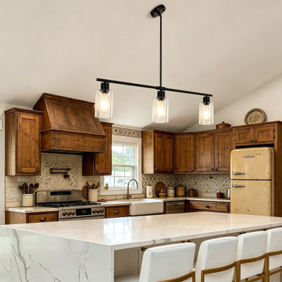Lustre linéaire à 3 lumières pour îlot de cuisine, luminaire suspendu industriel avec abat-jour en verre transparent, plafonnier de style campagne moderne pour salle à manger, salon et entrée