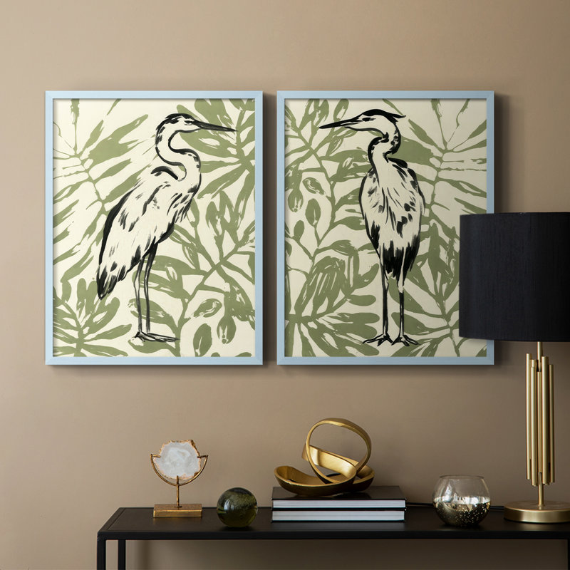 «Retro Parlor Heron I», reproduction encadrée de qualité supérieure - prête à être accrochée - aucun clou requis - aucun clou requis