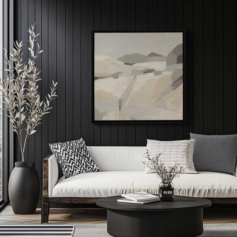 Reproduction de paysage discret II, H 12,75 po x l 12,75 po x P 1,75 po, Cadre flottant noir satiné, 1