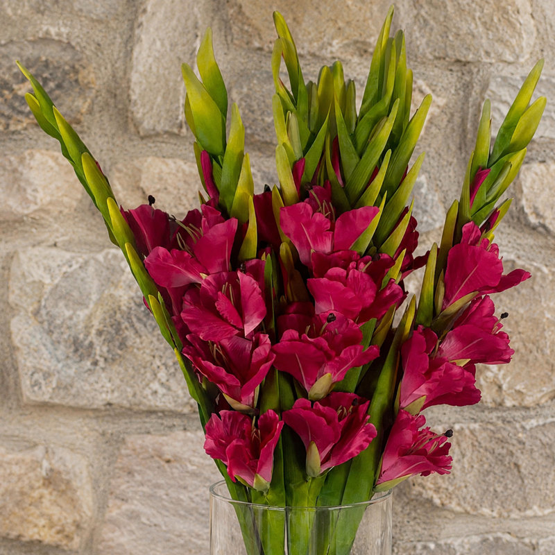 Leaf Design Large Artificial Gladioli Stems 115cm Faux Plant, 6, Pink