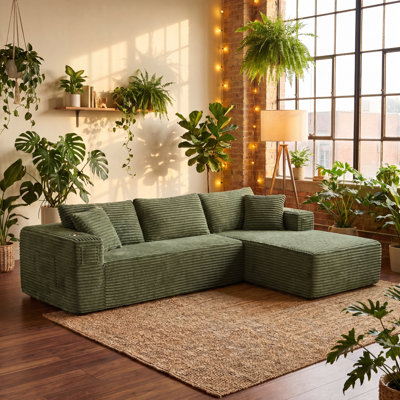 Boneless 108" Modern L-Shaped Sectional Sofa With Chaise Deep Seat Corduroy Upholstered Couch