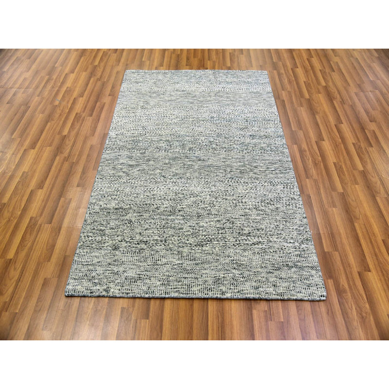 Tapis oriental rectangulaire gris en laine noué à la main 4 pi 0 po x 6 pi 2 po - MOA10279743, Rectangle 4 pi x 6 pi 2 po