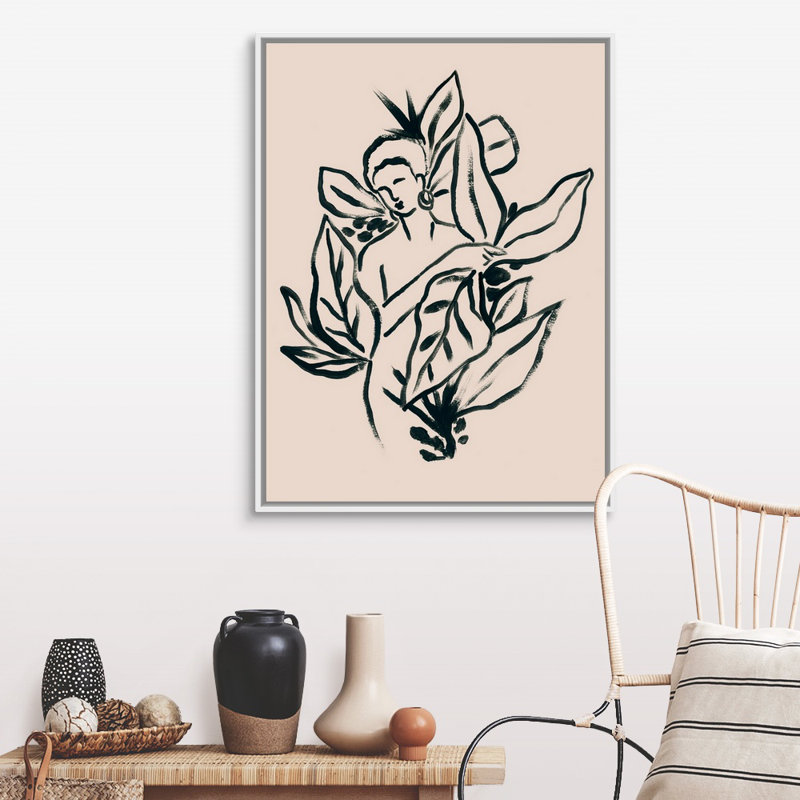 Foliage figure II, art mural sur toile, Toile avec cadre blanc, H 42 po x l 32 po
