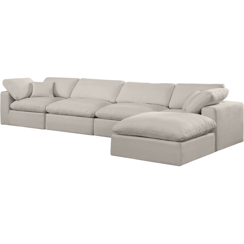 Canapé modulaire 5 pièces rembourré, Tissu beige texturé en lin