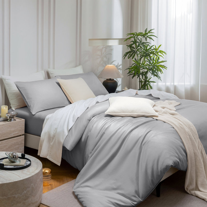 Ensemble de housse de couette MooMee, Housse de couette grand et 2 taies d'oreiller stan, Gris clair