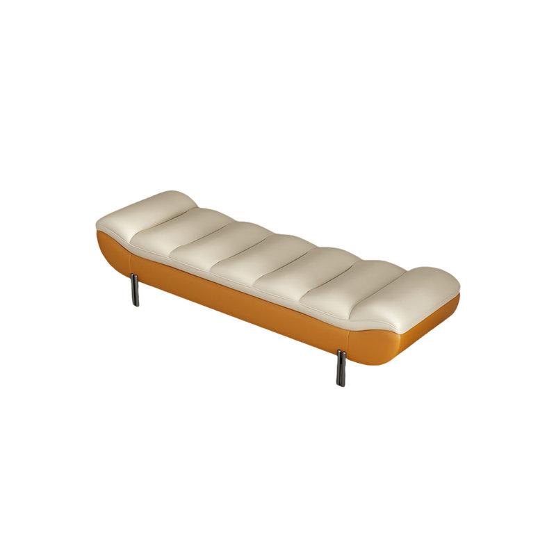 Cuper Microfiber Leather Upholstered Bench, Beige/Light Orange