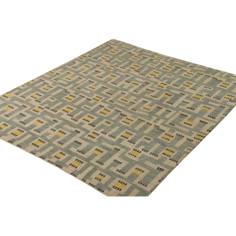 Scandinavian Hand Knotted Wool Geometric Area Rug, Rectangle 10' x 14'