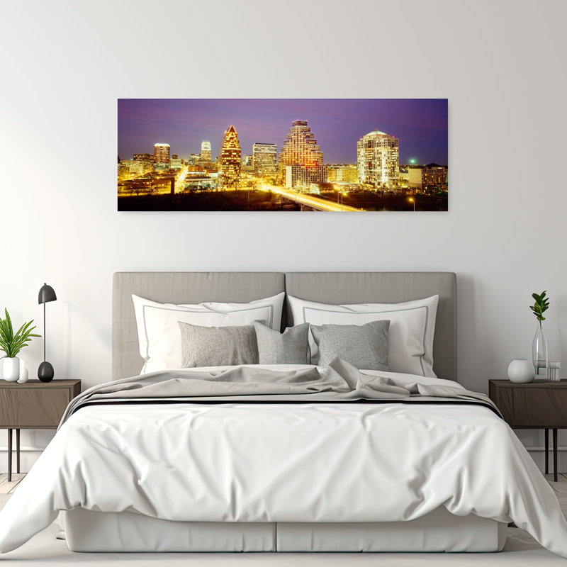 Bâtiments illuminés au crépuscule, Austin, Texas, États-Unis, H 60 po x l 20 po