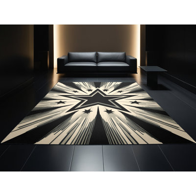 Tapis beige style Mid-Century lavable à la machine Bates - reliure noire