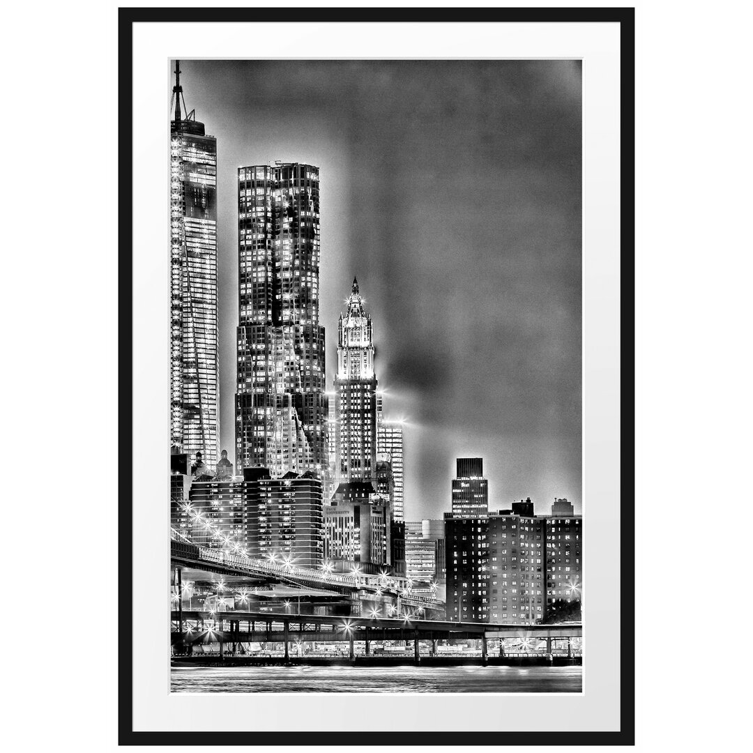 Gerahmtes Poster New York City, Skyline bei Nacht