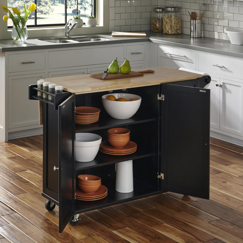 Arlonda Solid Wood Top Kitchen Cart, Black