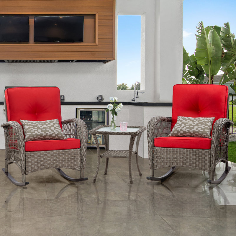 Lynh Wicker 2 - Person Patio Conversation Set with Cushions, Red