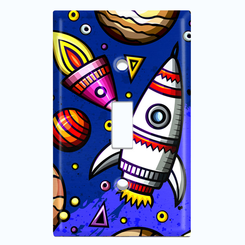 Rocket Ship Space Planet Astronaut Blue Patterned 1 - Gang Toggle Light Switch Standard Wall Plate