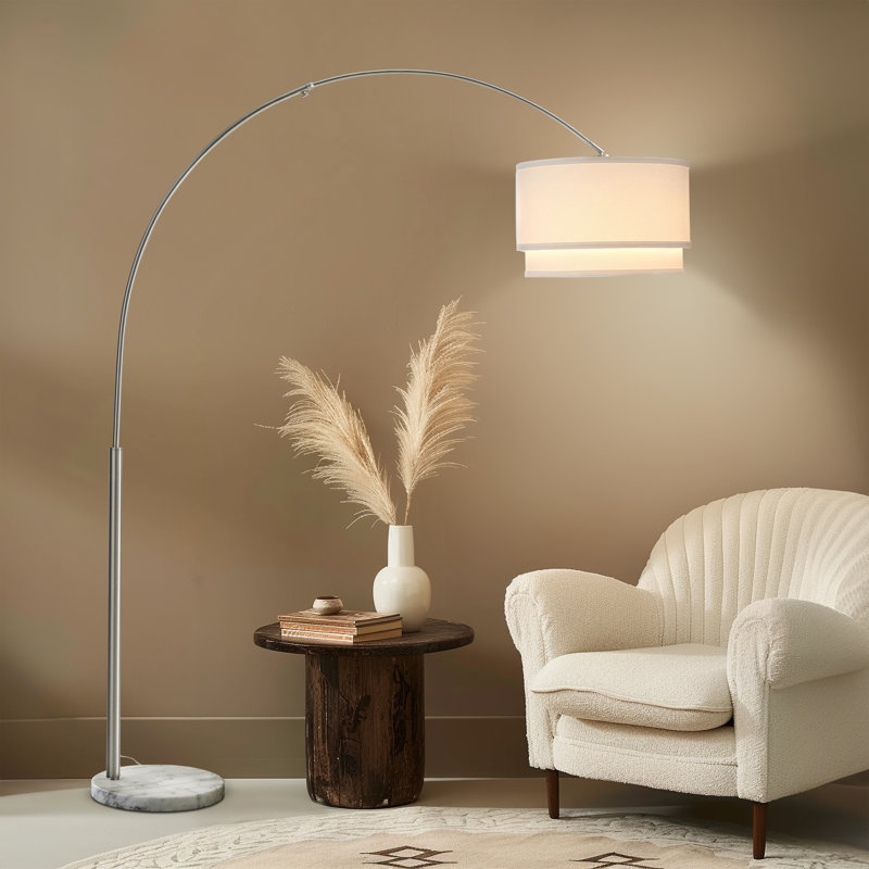 Mason 81" Modern White LED Arc Floor Lamp with Adjustable Drum Shade