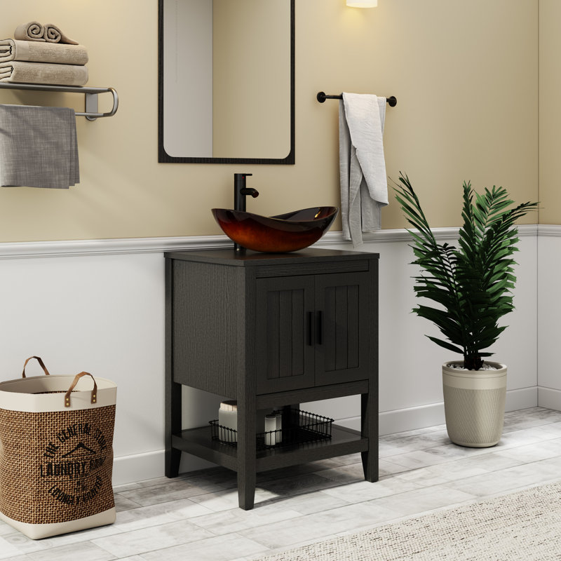 Ensemble de meuble-lavabo simple 24 po avec lavabo vasque, robinet et drain Sharee, assemblage requis, Blanc