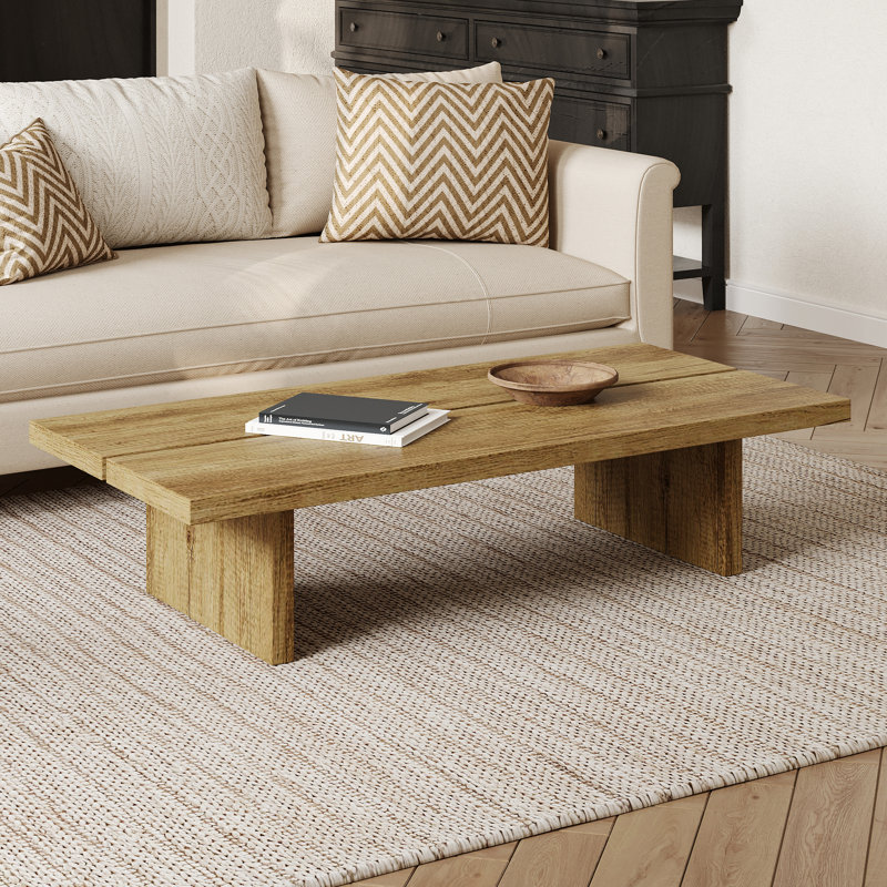 47"Modern Wood Coffee Table, Rectangler Sled Coffee Table for Livingroom, 12.6" H x 47.24" W x 23.62" D, Retro