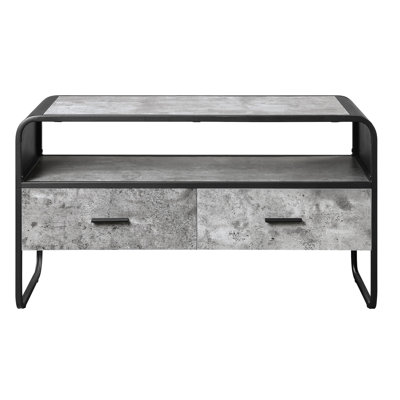 2 Concrete Grey And Black Tv Stand, Enhances Look Of Your Entertainment Area Stand With Stable Base, Accommodates Games