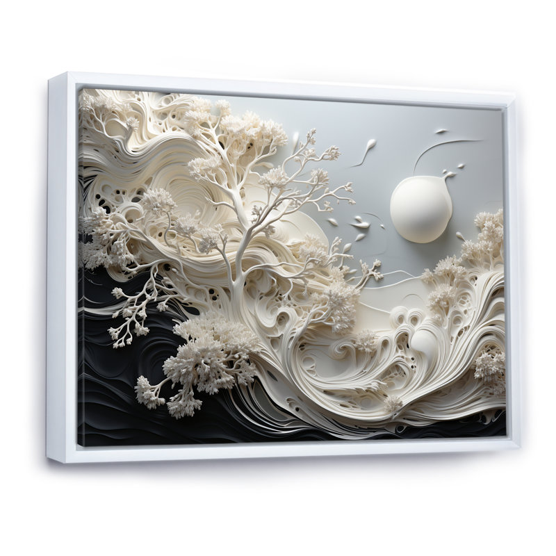 Toile grise abstraite grise - corail côtier sous l'eau, H 16 po x l 32 po x P 1 po, Cadre flottant blanc