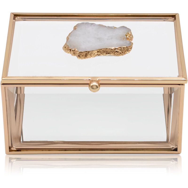 Rectangular Mirrored All-Natural Agate Stone Glass Jewellery Box