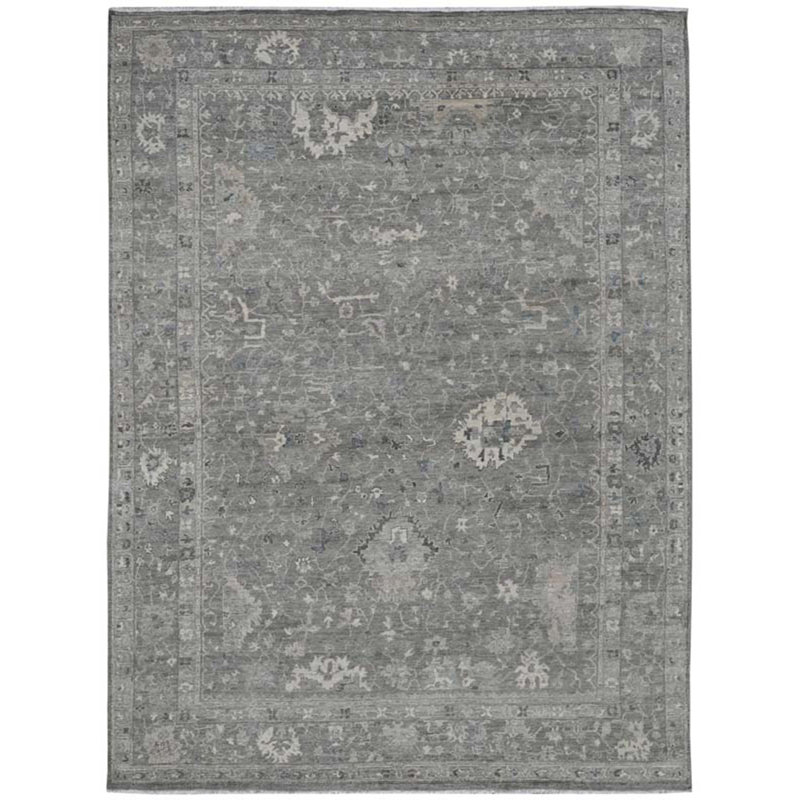 Tapis gris noué à la main de haute qualité, Rectangle 9 pi x 12 pi