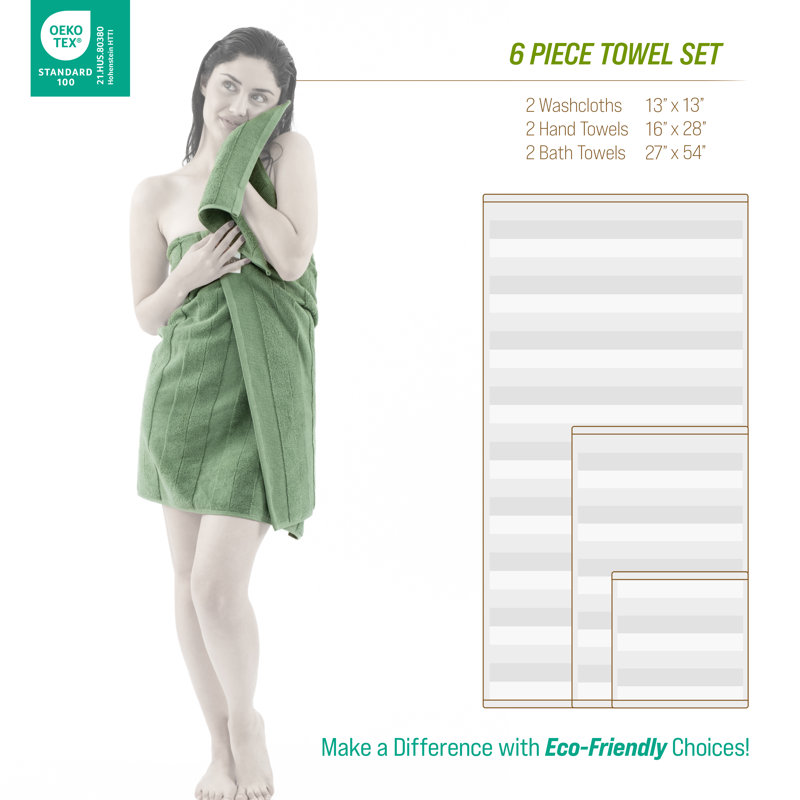 Luxury Extra Soft 100% Cotton 6 Piece Bath Towel Set, Sage Green