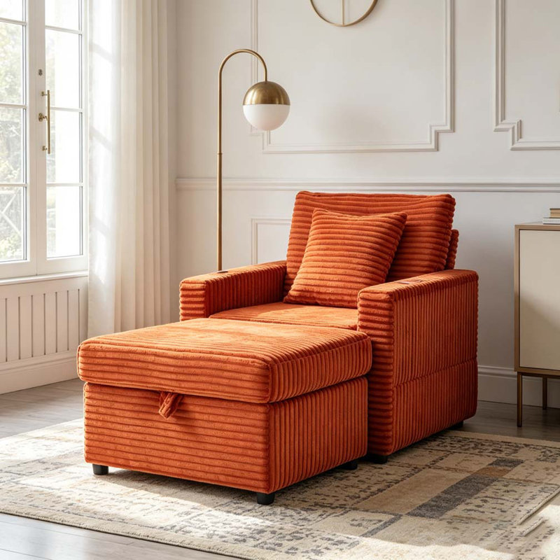 Fauteuil d'appoint confortable en velours côtelé, Orange