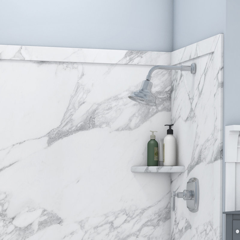 FlexStone Adaptable 60"W x 60"D x 80"H Alcove Shower Surround in Calacatta White, Calacatta White
