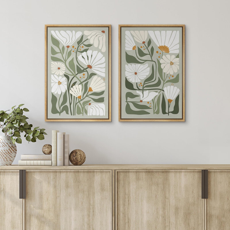 Plant Abstraction " Abstract Floral Contemporary Botanical Modern Art Wall Decor Artwork Nordic Nature " 2 - Pieces, Natural