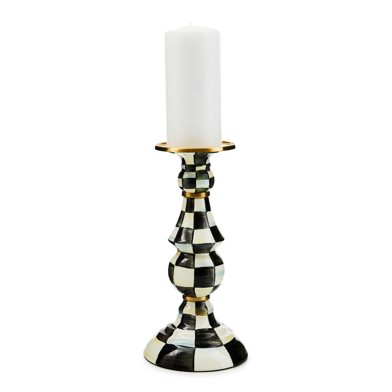 Courtly Check Medium Pillar Candlestick, 11" H x 5.75" W x 5.75" D