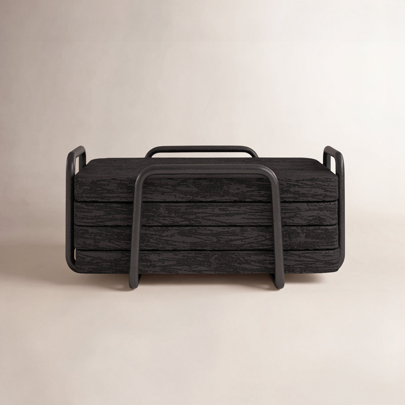 Wallis Square 4-Piece Coaster Set with Holder, Black