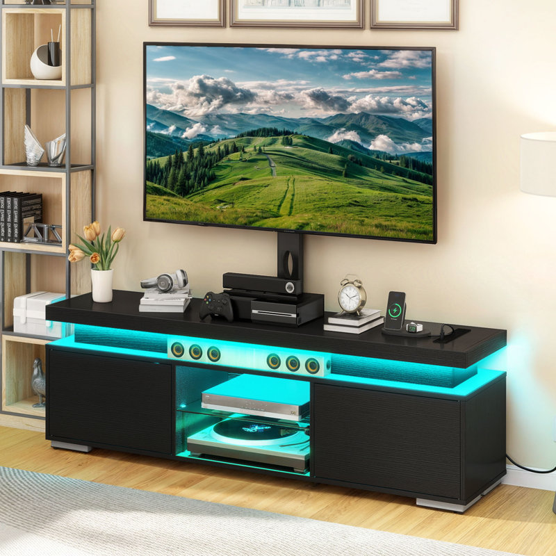  Meuble télé moderne, meuble télé, meuble télé avec support télé ajustable, support télé et bande DEL, Noir, noir, noir, noir