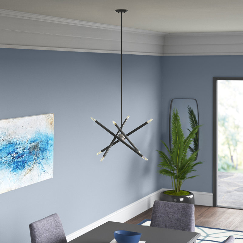 Lustre linéaire moderne Spoutnik à 8 lumières Poco, Gris scandinave