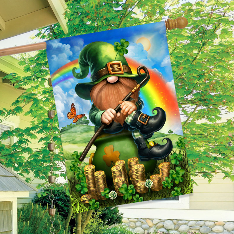 Drapeau de maison de gnome irlandais chanceux