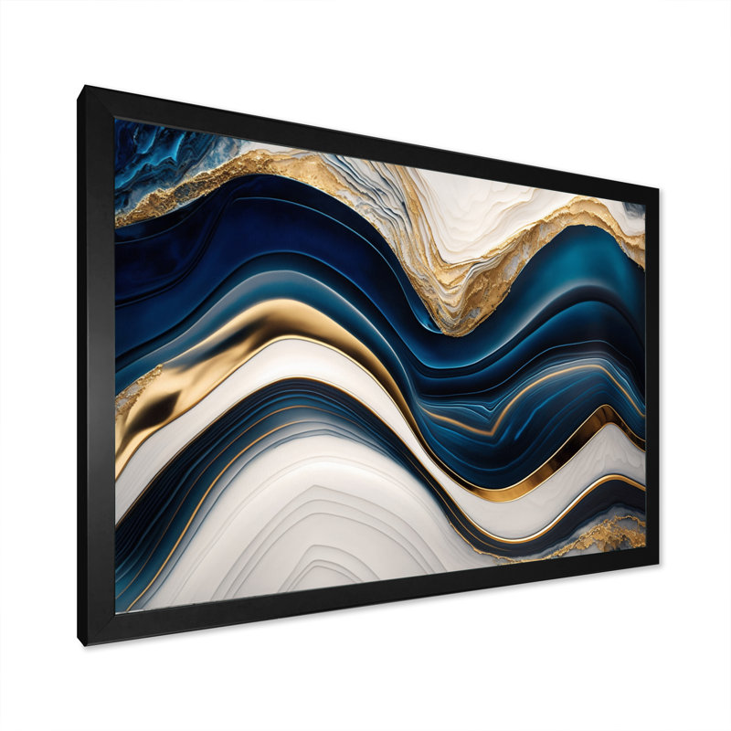 «Abstract Geode Waves Blue III», reproduction sur toile, Cadre simple noir, L 20 po x H 12 po