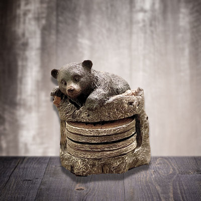 Polyresin Rustic Woodland Bear and Tree Trunk Coaster Set with Holder Tabletop Drink Protection