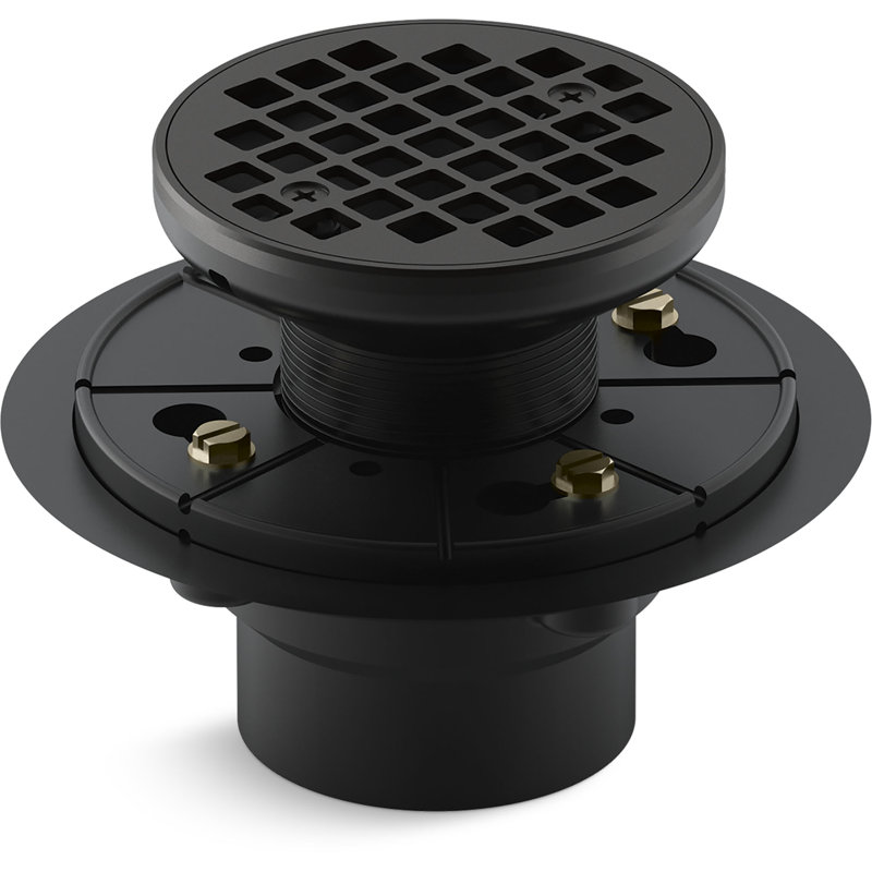 Round Design 3" Grid Shower Drain, Matte Black