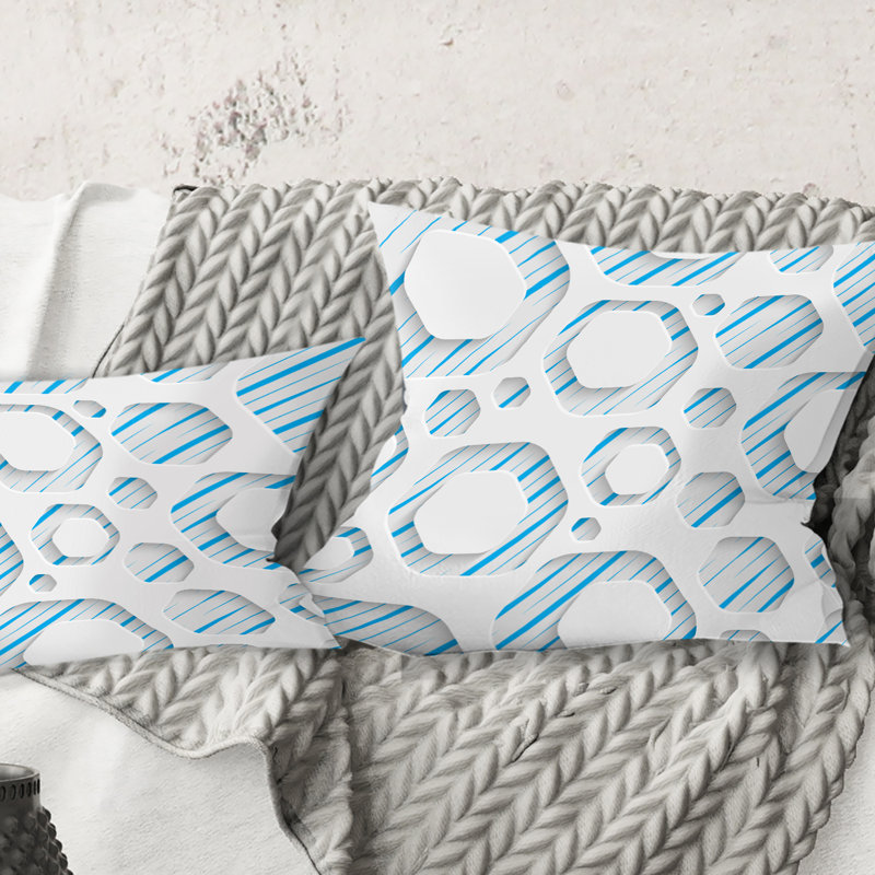 Coussin 3D imprimé blanc et bleu 3D - Mid-Century, 18 po x 18 po