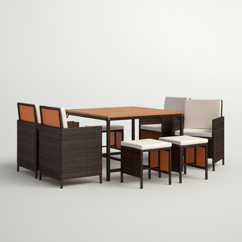 Negril 8 - Person Acacia Wicker Patio Dining Set with Square Table , Cushions Included, Beige