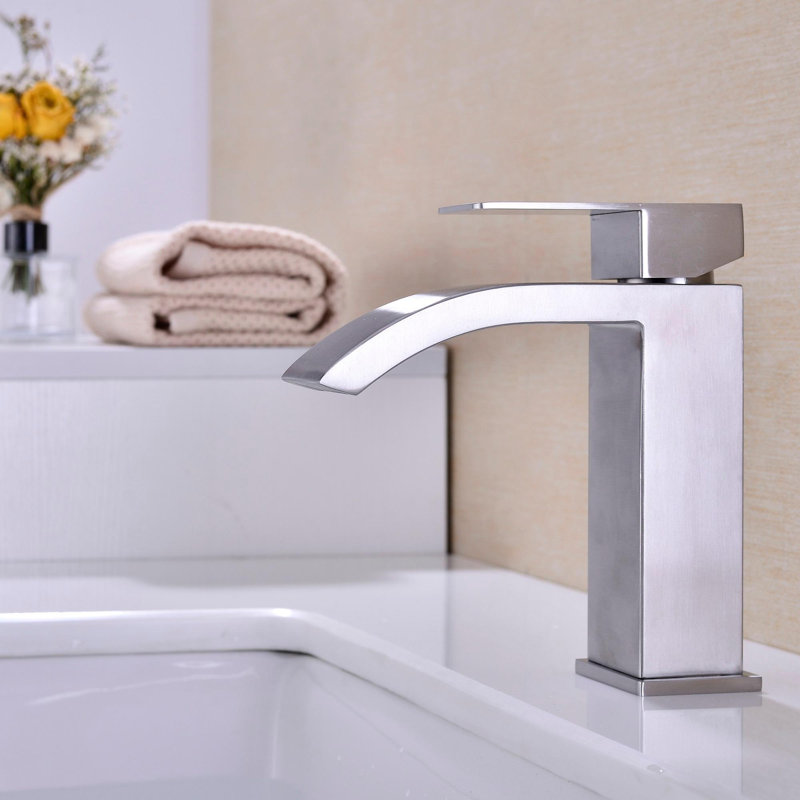 Robinet de lavabo de salle de bain à poignée simple, Nickel brossé