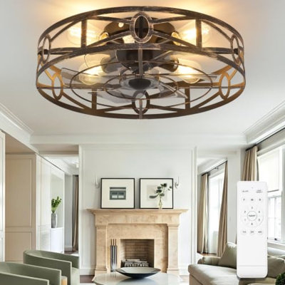 Ventilateur de plafond encastré Depuley: ventilateurs de plafond en cage de 20 po avec télécommande pour la chambre de la cuisine de patio - luminaire Fandelier à profil bas réversible avec minuterie à 6 vitesses 4 * ampoule E26 non incluse